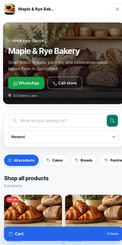 QuickCart storefront preview